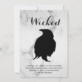 エレガントな大理石のカラス ハロウィンパーティー 招待状