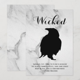 エレガントな大理石のカラス ハロウィンパーティー 招待状