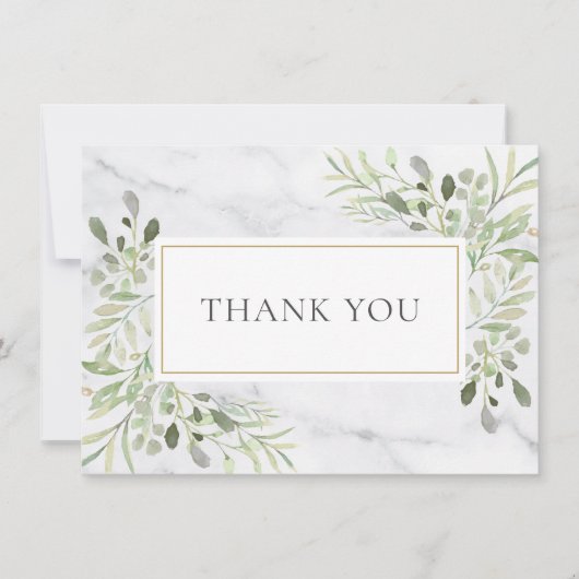 エレガントな大理石のグリーンリーフ お礼 サンキューカード (正面)