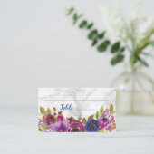 エレガントな大理石の水彩画の花の金ゴールドの結婚 プレイスカード (スタンド正面)