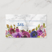 エレガントな大理石の水彩画の花の金ゴールドの結婚 プレイスカード (正面)