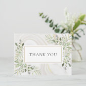 エレガントな大理石の渦巻きグリーン 葉の感謝 サンキューカード (スタンド正面)