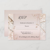 エレガントな大理石の花模様ローズゴールドの結婚式出欠確認カード 招待状 (正面/裏面)