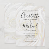 エレガントな大理石アゲート シグネチャースクリプト ウェディング 招待状 (正面/裏面)