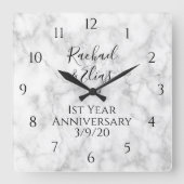 エレガントな大理石アニバーサリーウェディング スクエア壁時計 (正面)