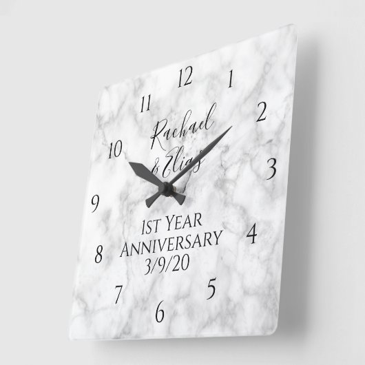 エレガントな大理石アニバーサリーウェディング スクエア壁時計 (傾斜)
