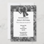 エレガントな大理石グリッター ブラック ボウ ホワイト 招待状 (正面)