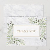 エレガントな大理石グリーン葬儀追悼記念ゴールド サンキューカード (正面/裏面)