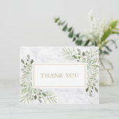 エレガントな大理石グリーン葬儀追悼記念ゴールド サンキューカード (スタンド正面)