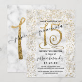エレガントな大理石ゴールドのコンフェッティボーダー キンセアニエラ 招待状 (正面/裏面)