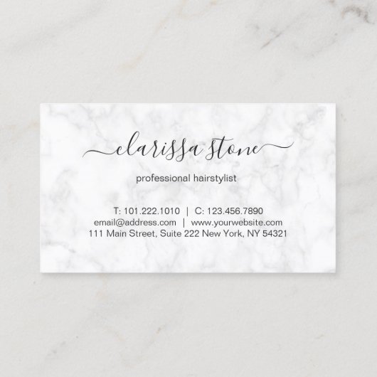 エレガントな大理石及びばら色の金ゴールドのはさみの美容師 名刺 (裏面)