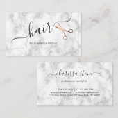 エレガントな大理石及びばら色の金ゴールドのはさみの美容師 名刺 (正面/裏面)