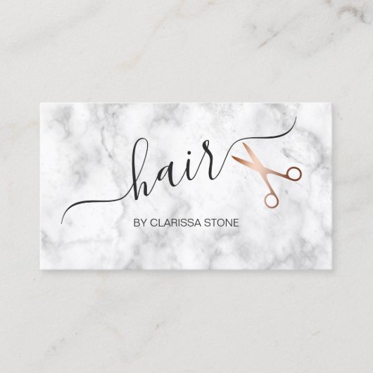 エレガントな大理石及びばら色の金ゴールドのはさみの美容師 名刺 (正面)