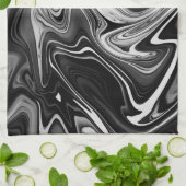 エレガントな大理石7 -白黒液体 キッチンタオル (折り畳み)