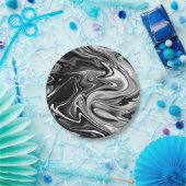 エレガントな大理石7 -白黒液体 ペーパープレート (パーティー)