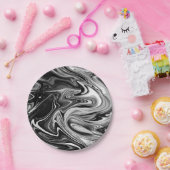 エレガントな大理石7 -白黒液体 ペーパープレート (パーティー)