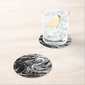 エレガントな大理石7 -白黒液体 ラウンドペーパーコースター (インサイチュ)