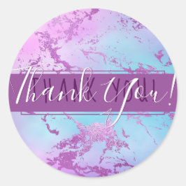 エレガントな大理石 | キラキラ豪華な紫青色の感謝 ラウンドシール