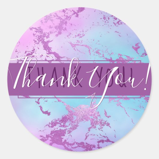 エレガントな大理石 | キラキラ豪華な紫青色の感謝 ラウンドシール (正面)