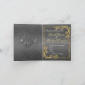 エレガントな大理石、ゴールドの葉のフレームが施されたグレー 案内状 (内部)