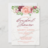 エレガントな大理石 バーガンディー モーブ ピンクの結婚式前パーティー 招待状 (正面)