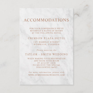 エレガントな大理石 ローズゴールド 結婚式 宿泊施設案内 エンクロージャーカード