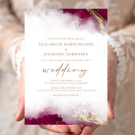 エレガントな大理石 ワインレッド ゴールドの結婚式 招待状