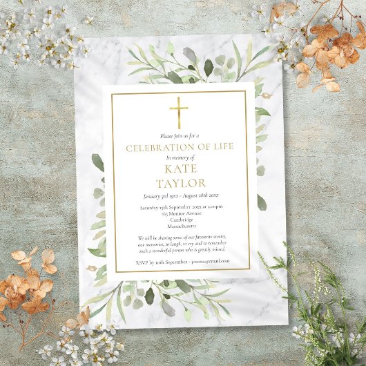 エレガントな大理石　人生の祝祭　葬儀 招待状