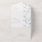 エレガントな天の青い星空の夜の月ウェディング オールインワン招待状 (外側)