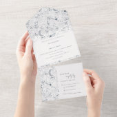 エレガントな天の青い星空の夜の月ウェディング オールインワン招待状 (貼ってはがせる)