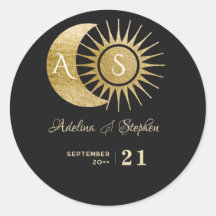 エレガントな天体ブラックゴールドサン ムーン モノグラム クレスト