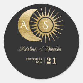 エレガントな天体ブラックゴールドサン ムーン モノグラム クレスト ラウンドシール