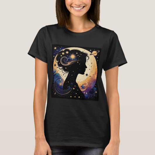 エレガントな天体女性のシルエット Tシャツ (正面)