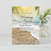 エレガントな太陽の光と青い海のビーチ 招待状 (スタンド正面)