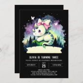エレガントな女の子のトリケラトプスの誕生日 招待状 (正面/裏面)