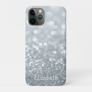 エレガントな女の子らしいシルバーグリッターのボケ - 名入れ iPhone 11 PROケース
