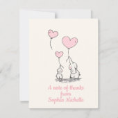 エレガントな女の赤ちゃんのピンクのハート気球及び象 サンキューカード (正面)