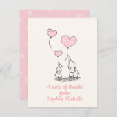 エレガントな女の赤ちゃんのピンクのハート気球及び象 サンキューカード (正面/裏面)