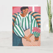 エレガントな女性がリラックス 花のある芸術的なグリーティング カード (正面)