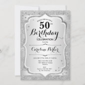 エレガントな女性のシルバー写真 50歳の誕生日 招待状 (正面)