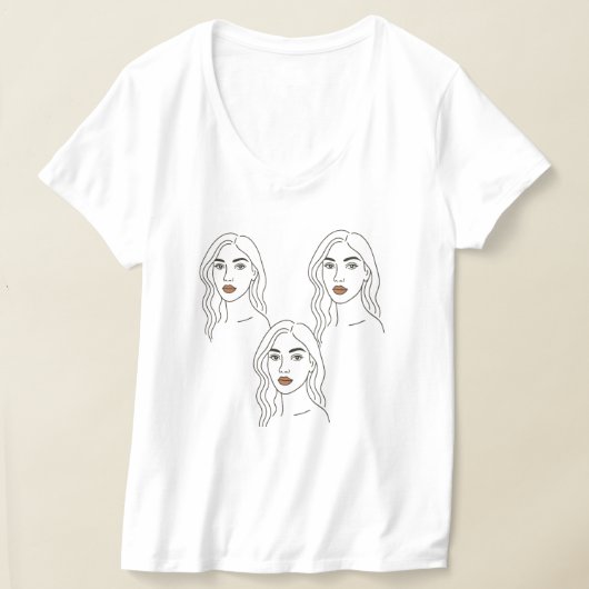 エレガントな女性の線画ポートレート - ミニマリストの顔 Tシャツ (レイダウン)
