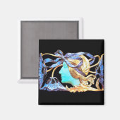 エレガントな女性の美しさのジュエル / レディ、青いリボン、花 マグネット (正面/裏面)