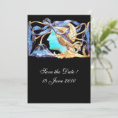 エレガントな女性の美しさの宝石 / レディ、青いリボン、花 招待状 (スタンド正面)