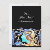 エレガントな女性の美しさ 宝石 / レディー、青いリボン、花 招待状 (裏面)