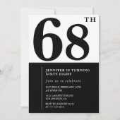 エレガントな女性の68歳の誕生日招待状 ブラック 招待状 (正面)