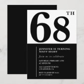 エレガントな女性の68歳の誕生日招待状 ブラック 招待状 (正面/裏面)
