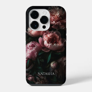 エレガントな女性らしいピンクの芍薬のカスタムネーム iPhone 14 PROケース