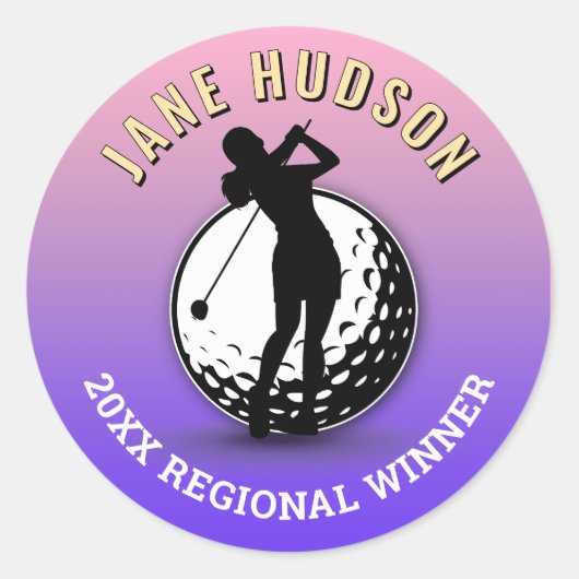 エレガントな女性ゴルファーのモノグラムデザイン ラウンドシール (正面)