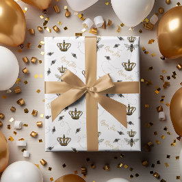 エレガントな女王蜂 ゴールドクラウン 白 ラッピングペーパー