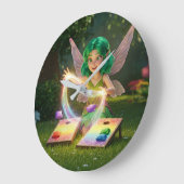エレガントな妖精のウェディングシャワー ラージ壁時計 (傾斜)